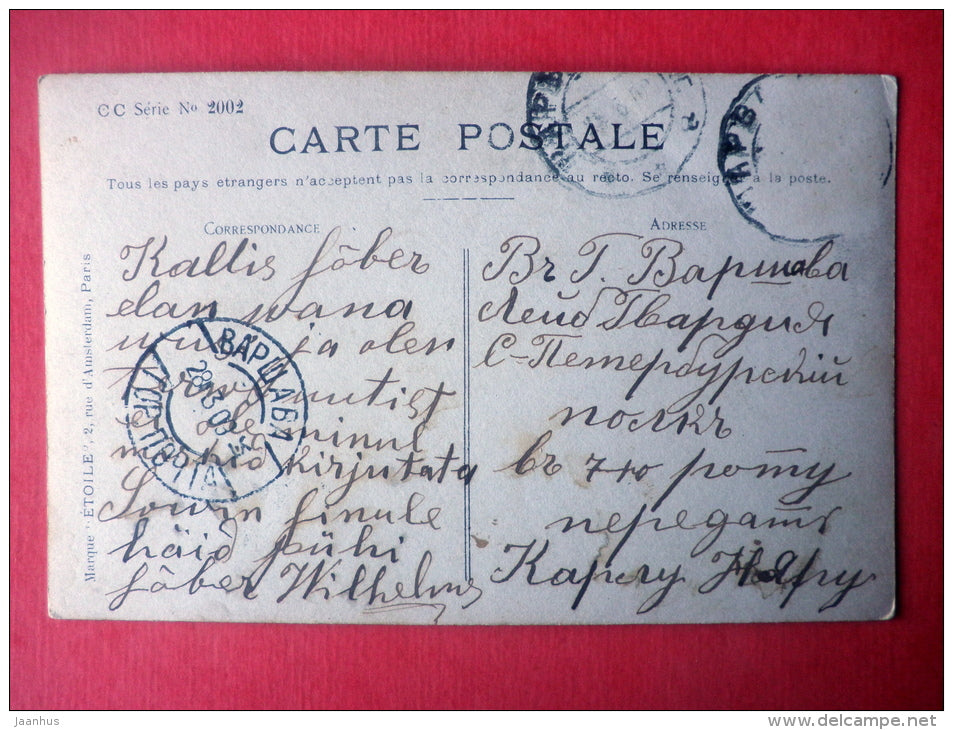 man - flowers - Etoile No 2002 - sent from Imperial Russia Estonia Narva to Warsaw Poland 1909 - JH Postcards