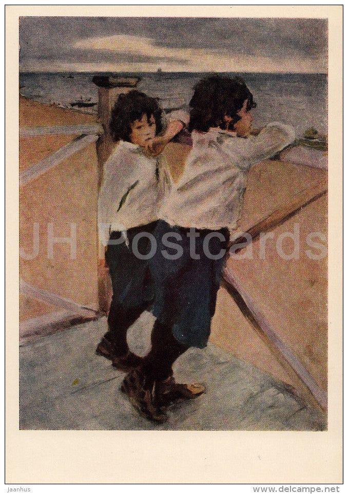 painting by V. Serov - Children , 1899 - Russian art - 1956 - Russia USSR - unused - JH Postcards