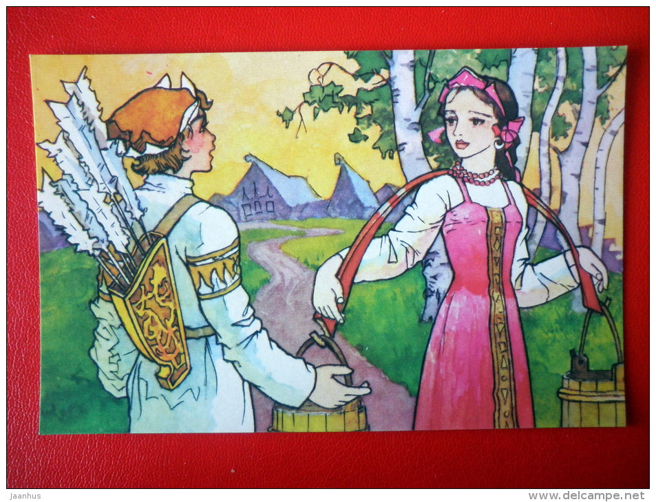 illustration by A. Klopotovsky - Ivan and Nastya - russian Fairy Tale - Morozko - cartoon - 1984 - Russia USSR - unused - JH Postcards