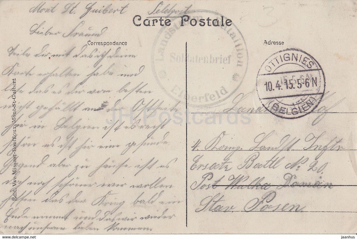 Mont St Guibert - Etang du Chateau de Bierbais - Schloss - Landsturm - Feldpost - alte Postkarte - 1915 - Belgien - gebraucht