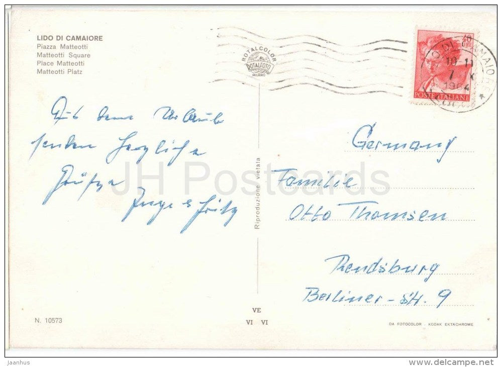 Piazza Matteotti - square - Lido di Camaiore - Toscana - 10573 - Italia - Italy - sent from Italy to Germany 1964 - JH Postcards