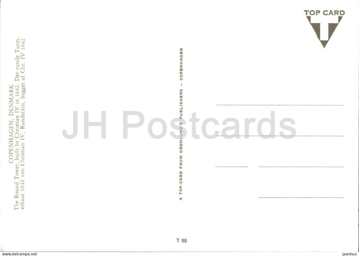 Copenhague - Kobenhavn - La Tour Ronde - T 98 - Danemark - inutilisé 