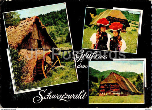Gruss aus dem Schwarzwald - folk costumes - multiview - watermill - 1224/100 - Germany - used - JH Postcards