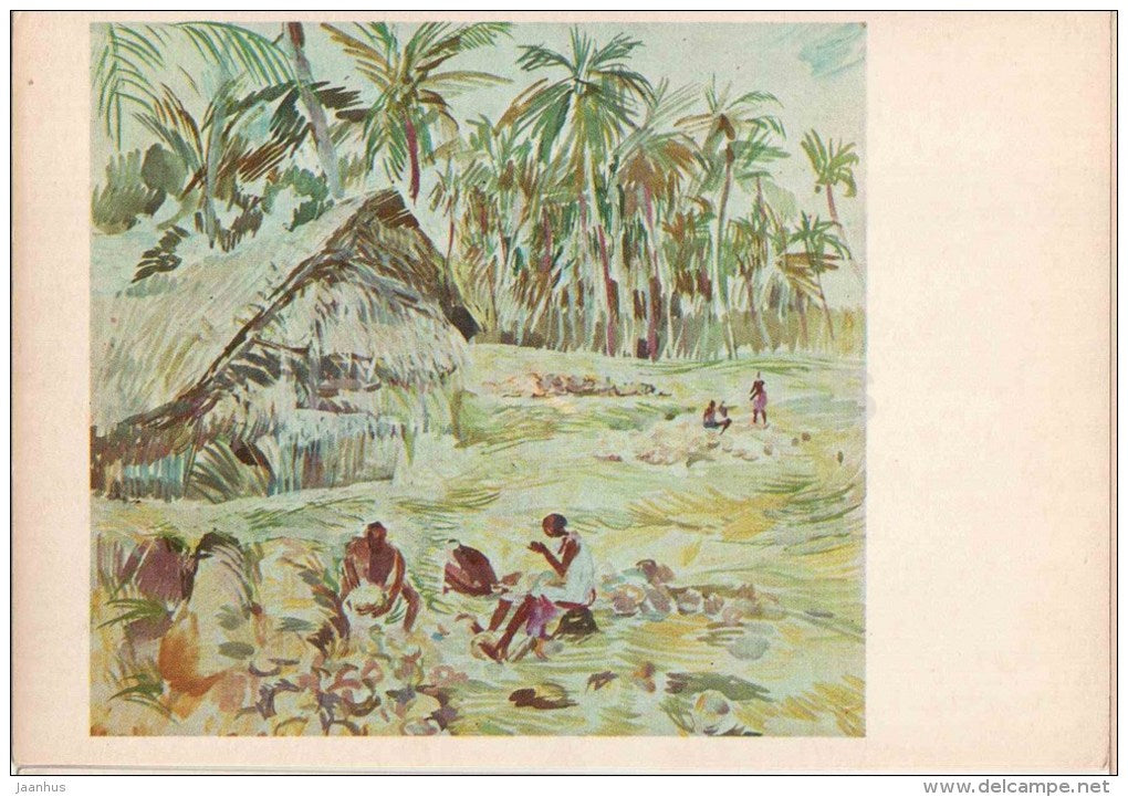 paintings by Plakhov and Alekseyev - Collectors of Coconut on the Lavongai - Pacific - 1979 - Russia USSR - unused - JH Postcards