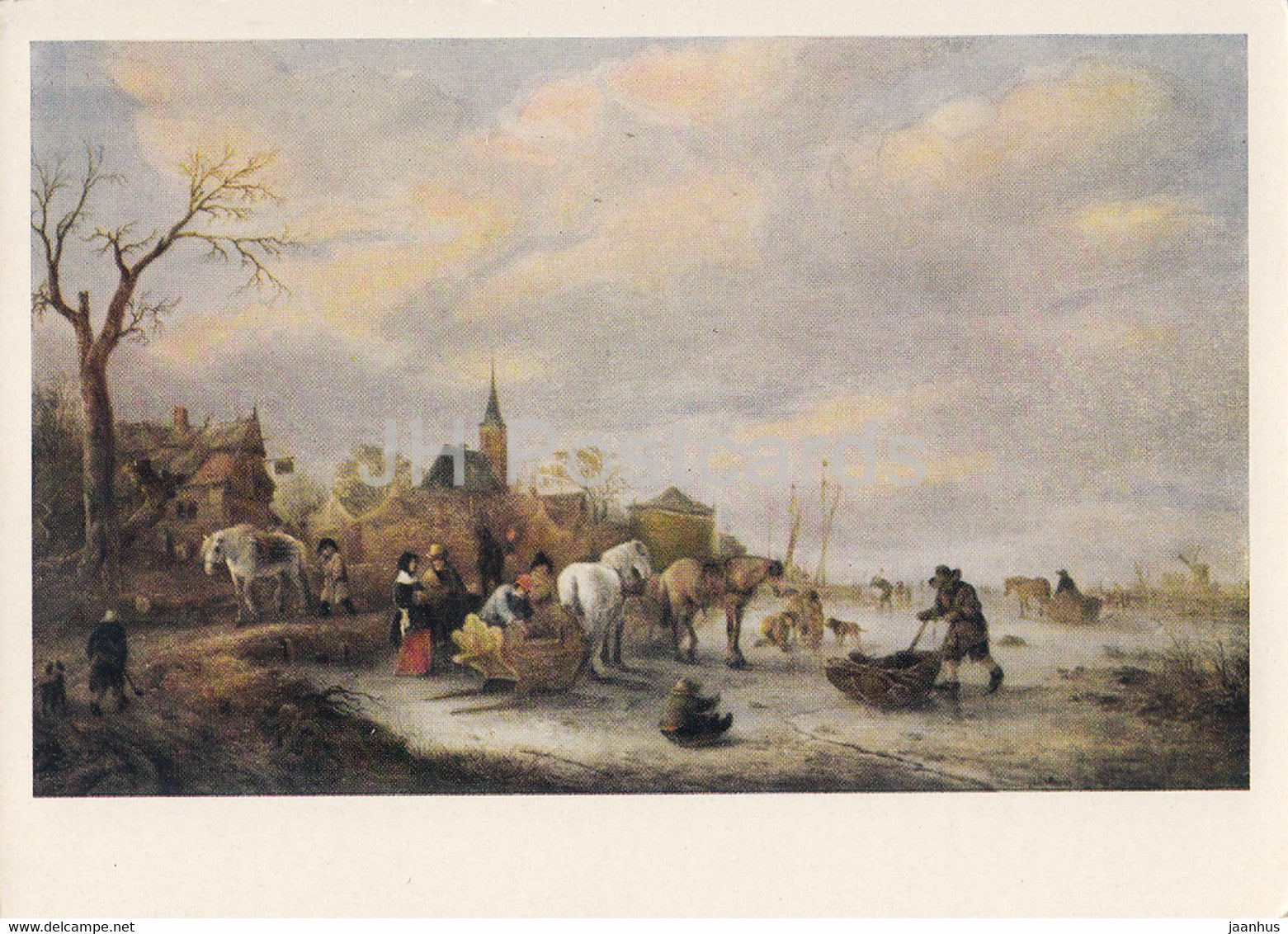 painting by Isaac van Ostade - Winter Evening - Dutch art - 1964 - Russia USSR - unused - JH Postcards
