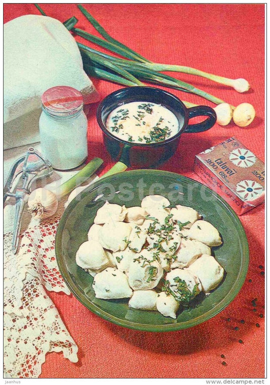 dumplings - sour cream - butter - onoin - garlic - cooking recepies - 1983 - Estonia USSR - unused - JH Postcards
