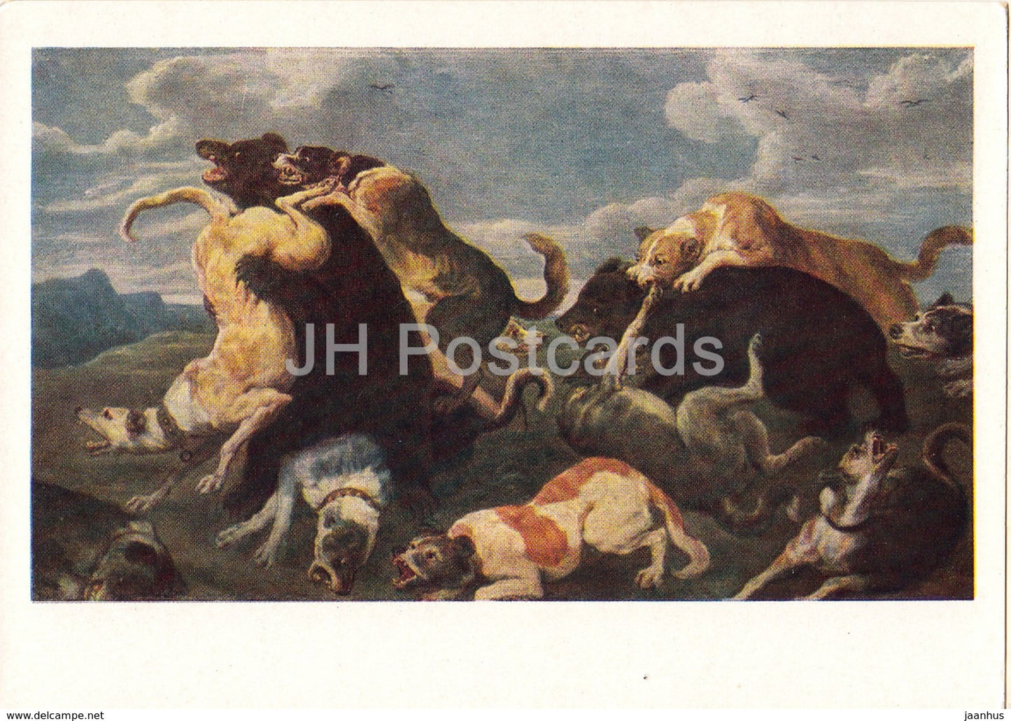painting by Paul de Vos - Bear hunt - dogs - Flemish art - 1961 - Russia USSR - unused - JH Postcards