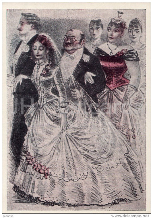 illustration by K. Rudakov - Bel-Ami by Guy de Maupassant - Georges Duroy Wedding - 1957 - Russia USSR - unused - JH Postcards