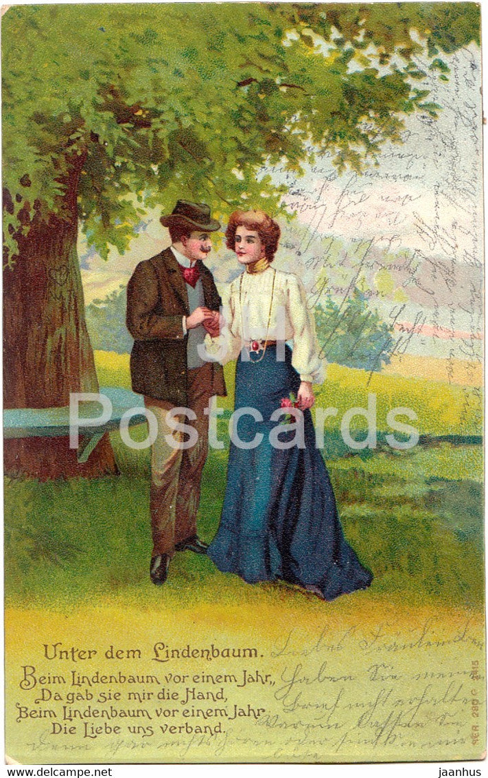 Unter dem Lindenbaum - man and woman - couple - illustration - SER 280 - old postcard - 1906 - used - JH Postcards