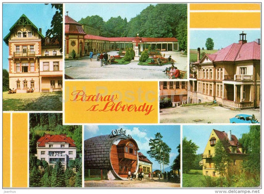Slovan - colonnade - main spa building - Giant Barrell cafe - Libverda - Czechoslovakia - Czech - unused - JH Postcards