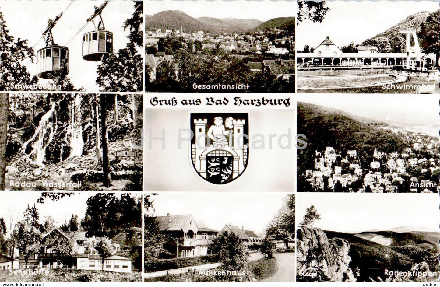 Gruss aus Bad Harzburg - Schwebebahn - Schwimmbad - Radau Wasserfall - cable car - 1964 - Germany - used - JH Postcards