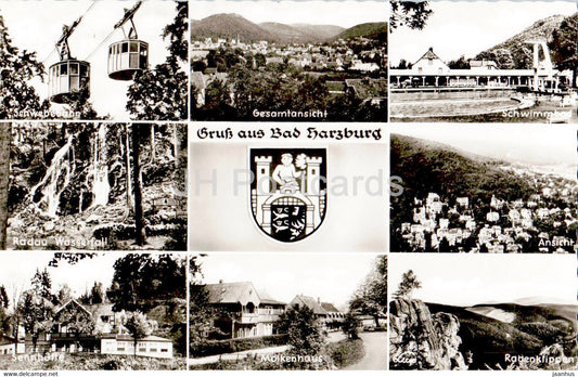 Gruss aus Bad Harzburg - Schwebebahn - Schwimmbad - Radau Wasserfall - cable car - 1964 - Germany - used - JH Postcards