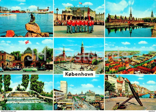 Copenhagen - Kobenhavn - Gefion fountain - Little Mermaid - Royal Guard - multiview - 989/28 - 1971 - Denmark - used - JH Postcards