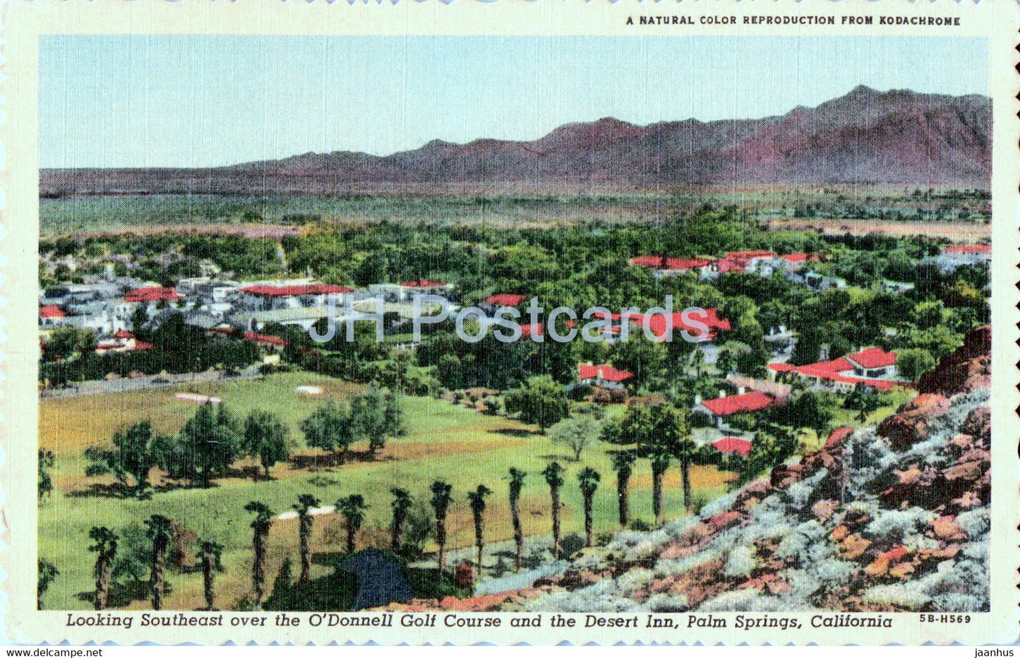Looking Southeast over the O'Donnell Golf Course and the Desert Inn - Palm Springs - old postcard - USA - used - JH Postcards
