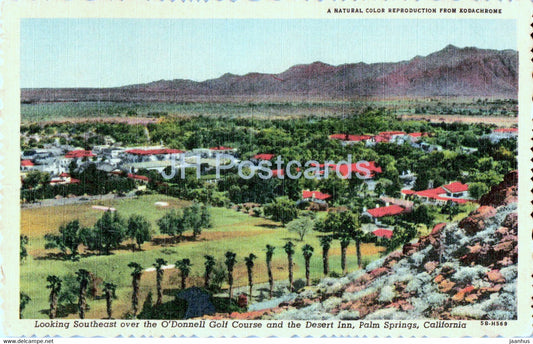 Looking Southeast over the O'Donnell Golf Course and the Desert Inn - Palm Springs - old postcard - USA - used - JH Postcards