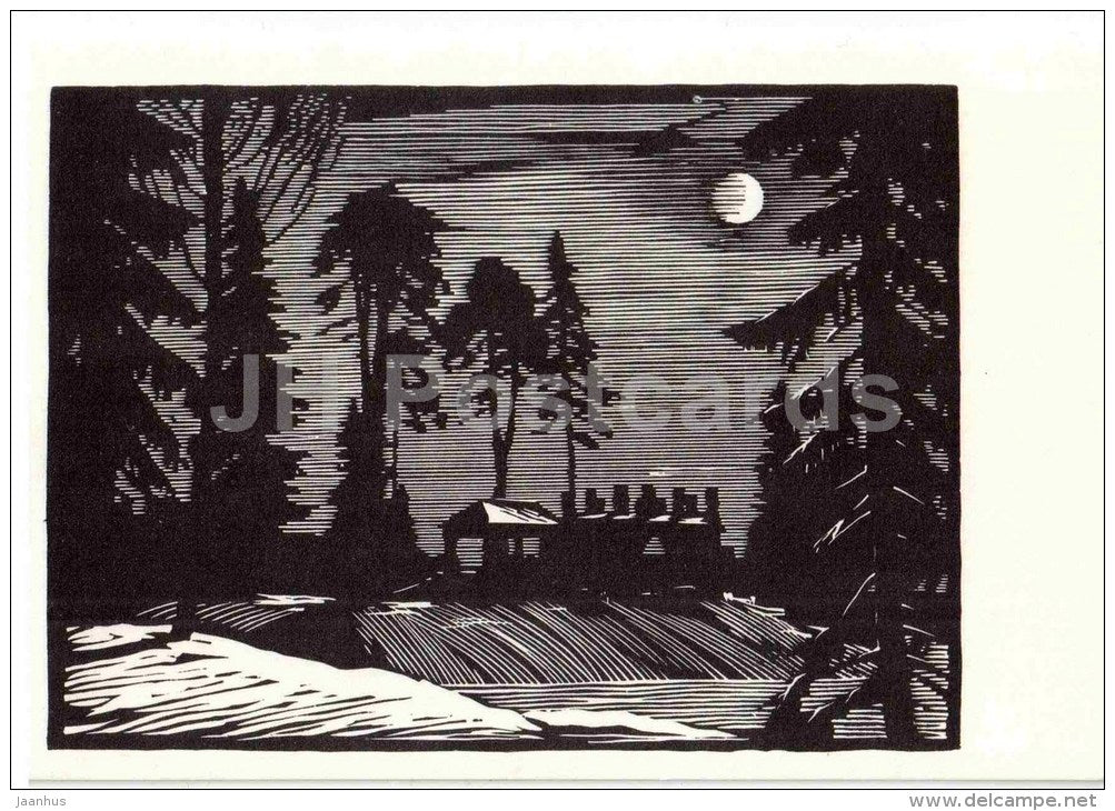 engraving by. A. Ushin - Ruins - Pavlovsk Park - 1969 - Russia USSR - unused - JH Postcards