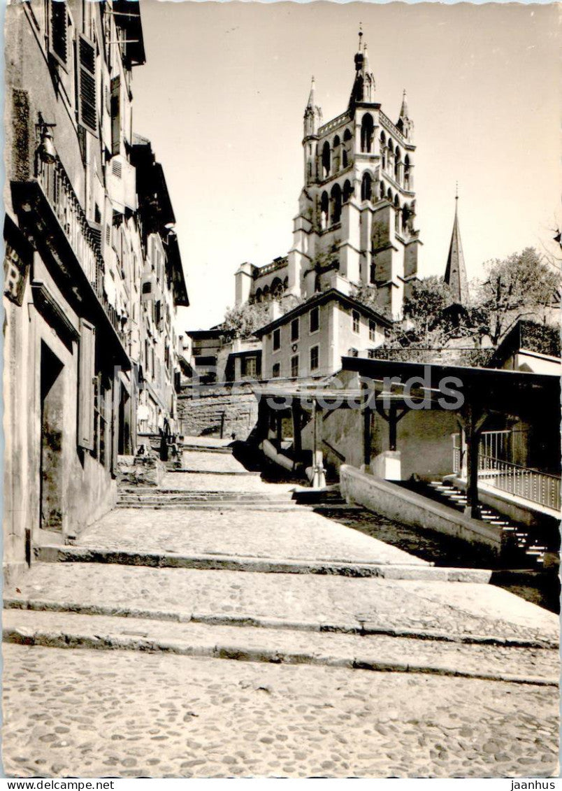 Lausanne - Cathedrale et Escalier du Marche - cathedral - 337 - old postcard - Switzerland - unused - JH Postcards