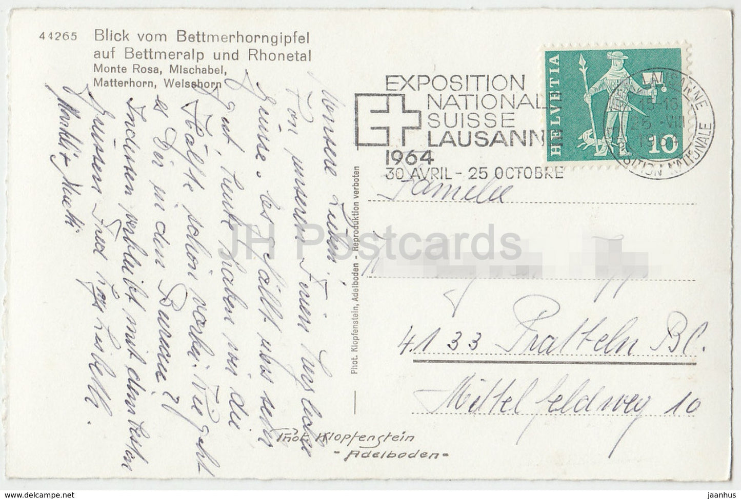 Blick vom Bettmerhorngipfel auf Bettmeralp und Rhonetal - 44265 - Switzerland - 1964 - used