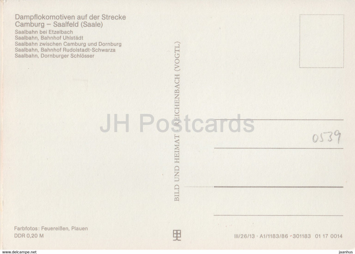 Dampflokomotiven auf der Strecke Camburg Saalfeld - Zug - Eisenbahn - Lokomotive - Deutschland DDR - unbenutzt