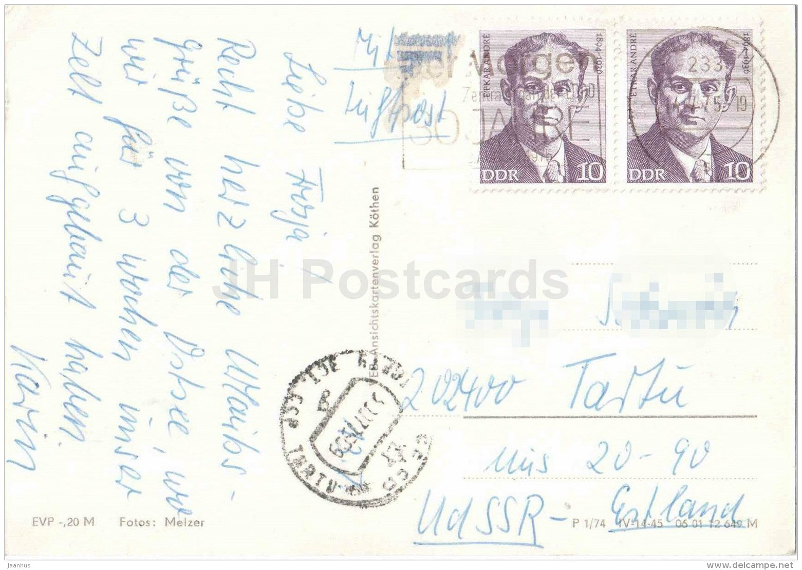 Zeltplatz Dranske - Bakenberg auf Rügen - camping area - Germany - sent from Germany Bergen to Estonia USSR 1975 - JH Postcards