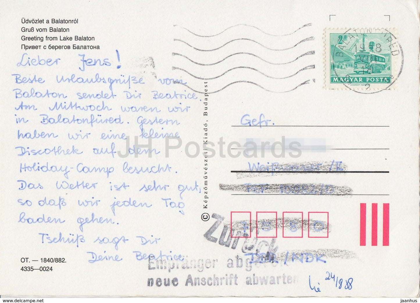 Gruß vom Plattensee - Hotel - Segelboot - Multiview - 1988 - Ungarn - gebraucht
