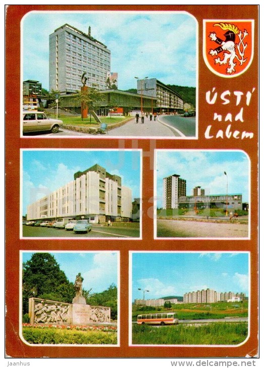 interhotel Bohemia - store - Red Army monument - bus - Usti nad Labem - Czechoslovakia - Czech - unused - JH Postcards