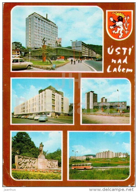 interhotel Bohemia - store - Red Army monument - bus - Usti nad Labem - Czechoslovakia - Czech - unused - JH Postcards