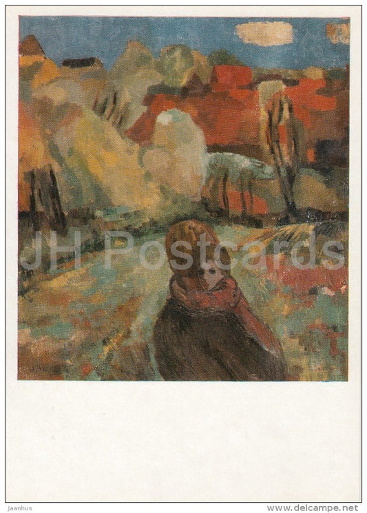 painting by Augustinas Savickas - Under the peaceful sky , 1967 - Lithuanian art - 1977 - Russia USSR - unused - JH Postcards