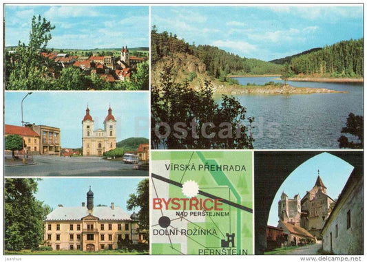 Bystrice nad Pernstejnem - 9. May square - Rozinka valley - castle - Pernstejn - Czechoslovakia - Czech - unused - JH Postcards