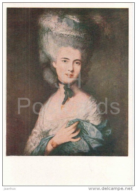 painting by Thomas Gainsborough - A Woman in Blue (Portrait of the Duchess of Beaufort - english art - unused - JH Postcards