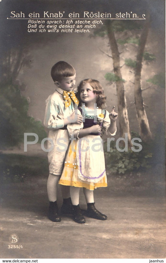 Sah ein Knab ein Roslein steh'n - boy and girl - folk costumes - 3255/4 - old postcard - 1913 - Germany - used - JH Postcards