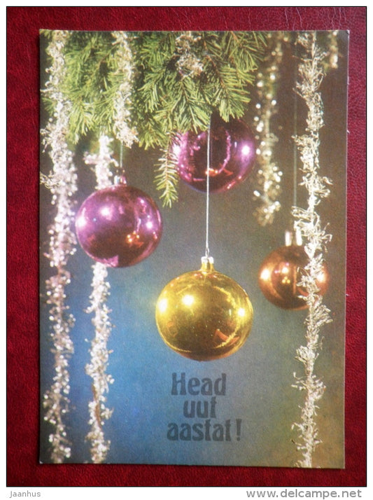 New Year Greeting card - decorations - 1976 - Estonia USSR - used - JH Postcards