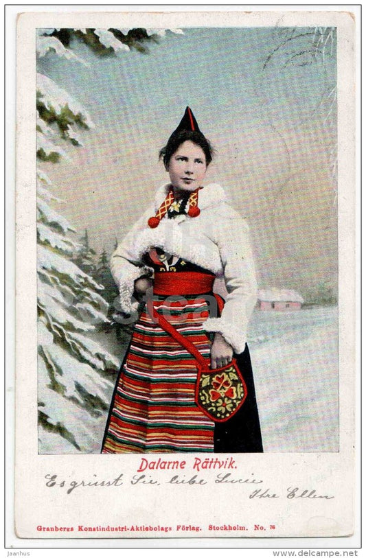 woman in folk costumes - Dalarne Rättvik - Dalarna - Sweden - used in 1904 - JH Postcards