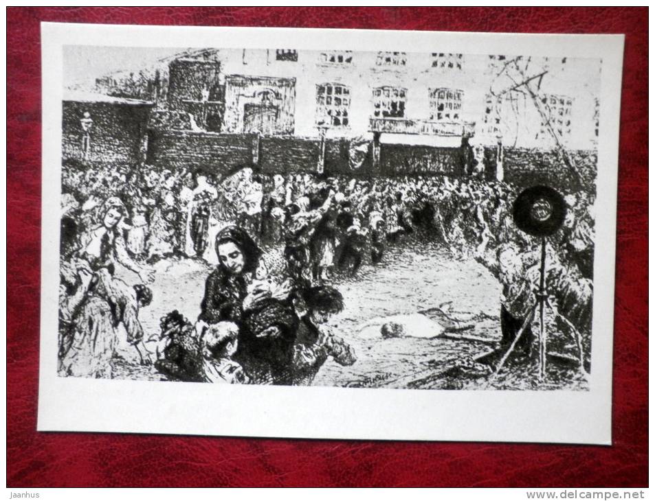 Illustration by N. A. Kasatkin - strike in a textile factory - russian art - unused - JH Postcards
