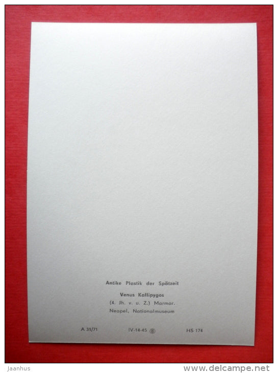 Venus Kallipygos - sculpture - Antique Roman Sculptures - DDR Germany - unused - JH Postcards