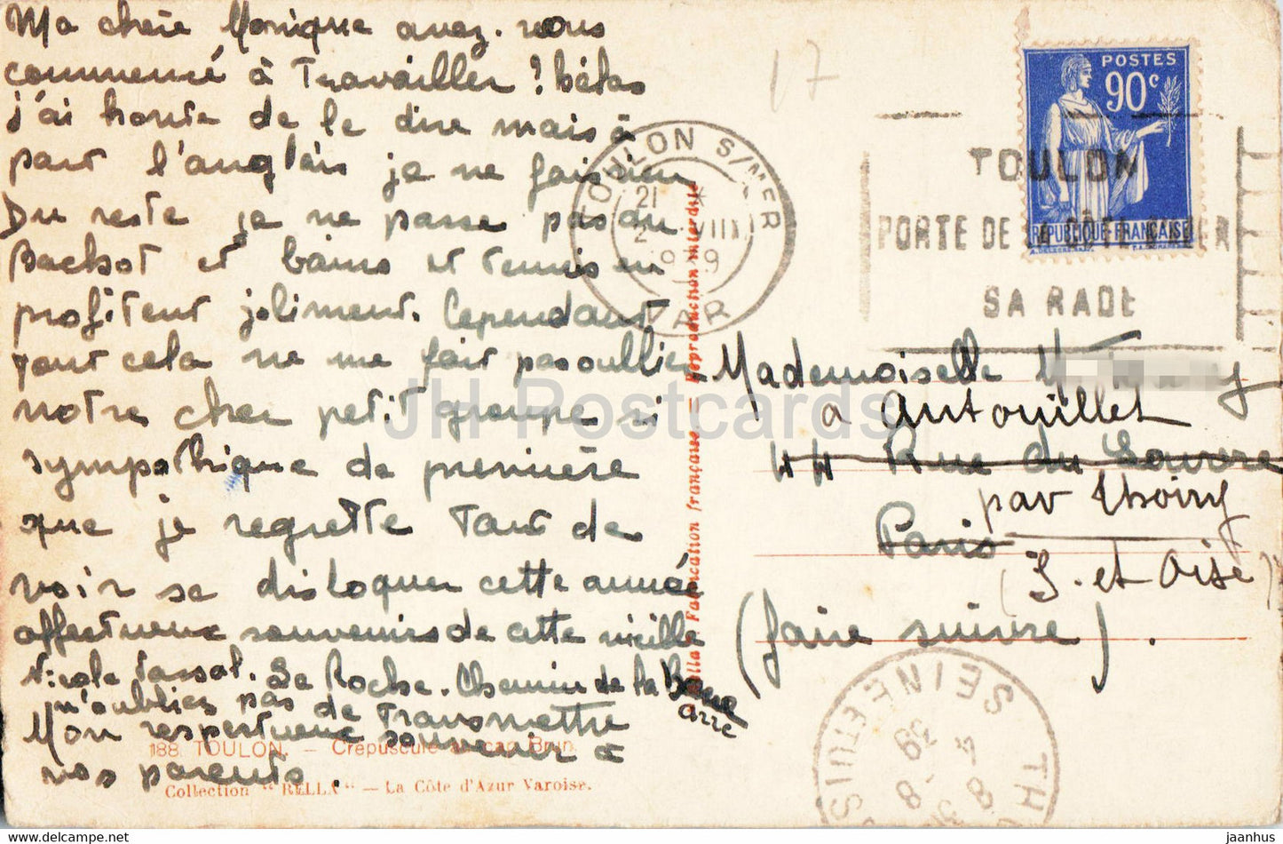 Toulon - Crepuscule au cap Brun - 188 - alte Postkarte - 1939 - Frankreich - gebraucht