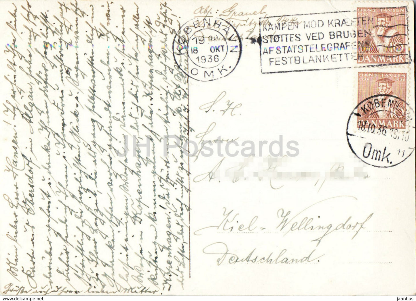 Copenhagen - Marmorkirken - Frederik's Church - old postcard - 1936 - Denmark - used