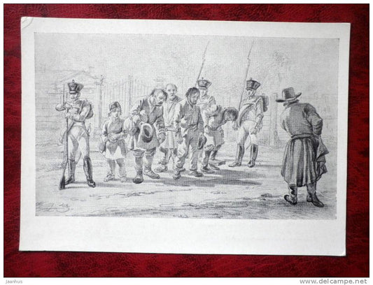 Painting by A.O. Orlowski, 1815  - prisoners - art - postcard printed in 1957 - Russia - USSR - unused - JH Postcards
