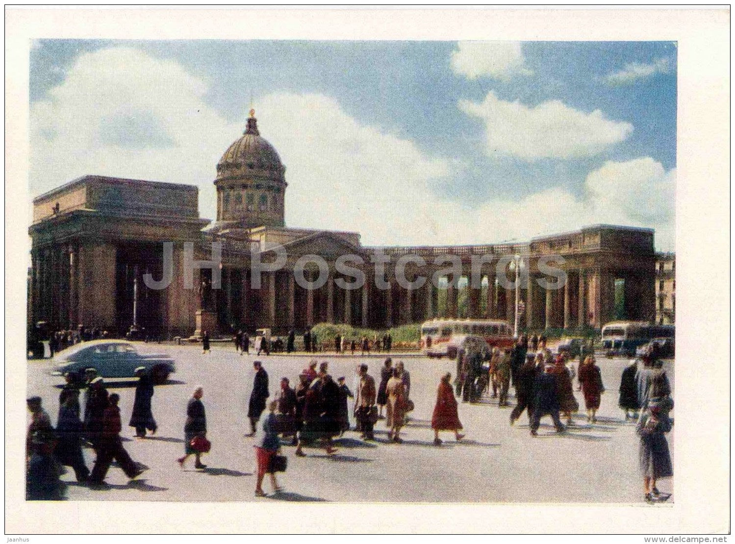 Kazan cathedral - History of Religion Museum Leningrad - bus - car Pobeda - St. Petersburg - 1959 - Russia USSR - unused - JH Postcards