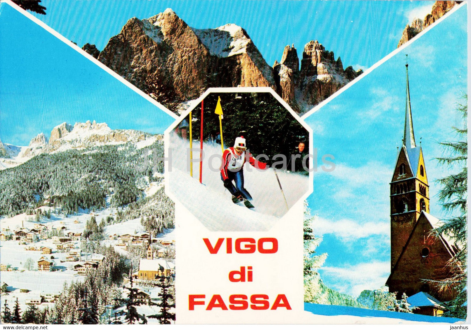 Vigo di Fassa 1400 m - alpine skiing - church - 53.081 - Italy - used - JH Postcards