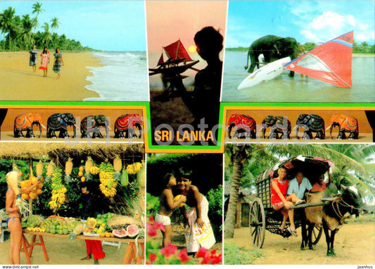 multiview - beach - fruit stall - cart ride - Sri Lanka - used - JH Postcards
