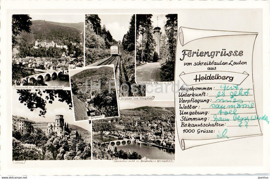 Feriengrusse von schreibfaulen Leuten - Heidelberg - old postcard - Germany - used - JH Postcards
