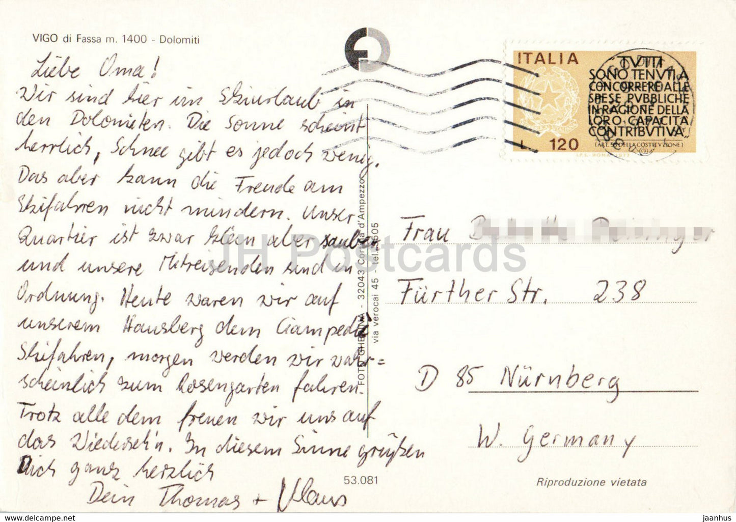 Vigo di Fassa 1400 m - alpine skiing - church - 53.081 - Italy - used