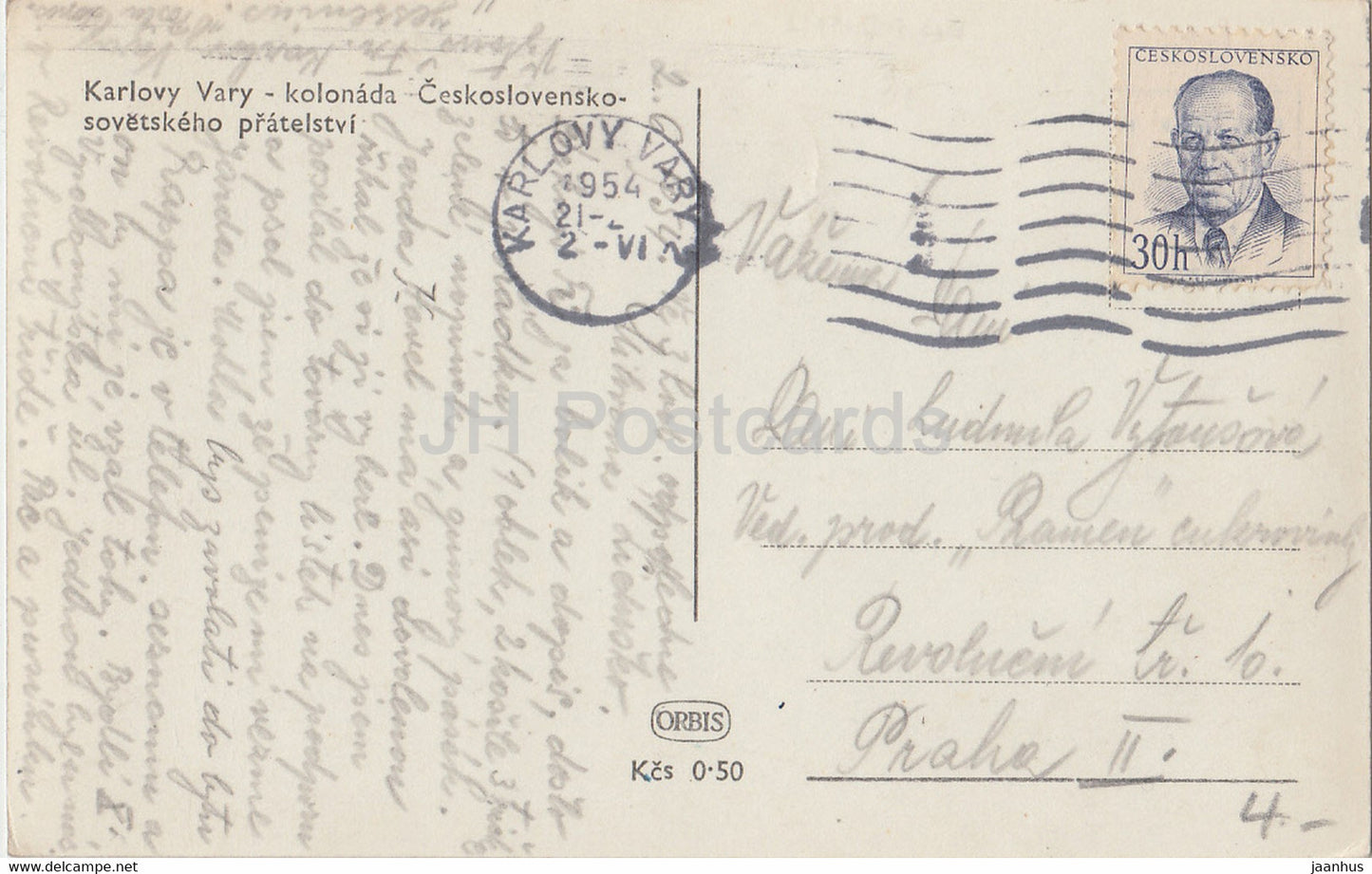 Karlovy Vary - Karlsbad - kolonada - Colonnade - old postcard - 1954 - Czechoslovakia - Czech Republic - used