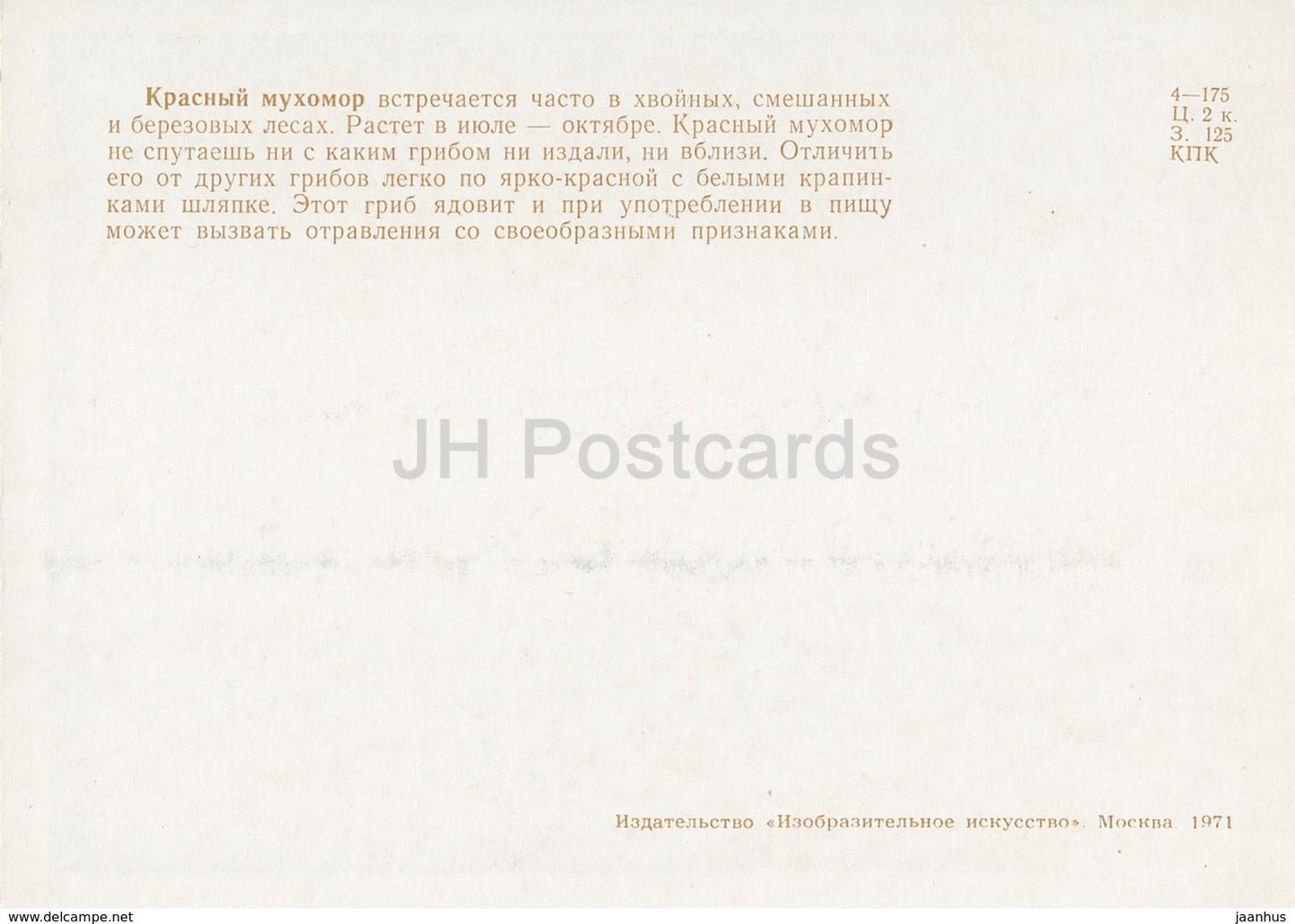 Agaric mouche - champignons - illustration - 1971 - Russie URSS - inutilisé