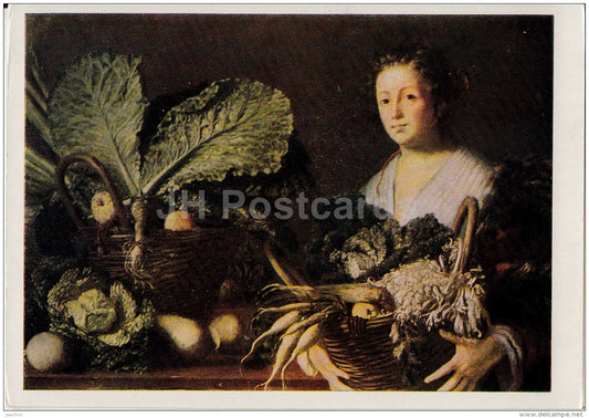 Painting by Pietro Paolo Bonzi - Woman with vegetables - Italian art - old postcard - Russia USSR - unused - JH Postcards