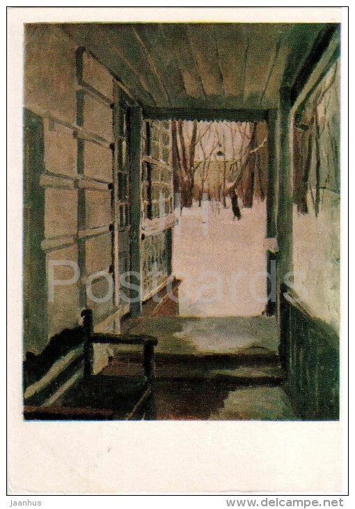 painting by V. Konstantinov - Tolstoy's house porch , 1953 - russian art - unused - JH Postcards