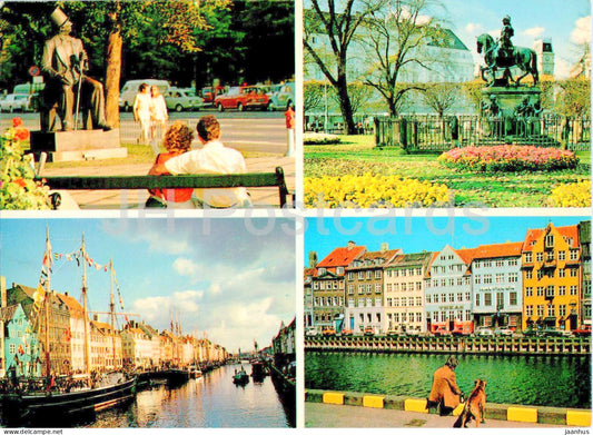 Copenhagen - Kobenhavn - monument to Andersen - Kongens Nytorv - New Harbour - ship - multiview - 472 - Denmark - unused - JH Postcards