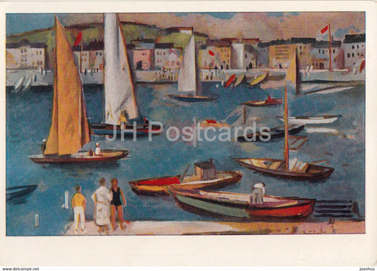 painting by Willi Neubert - Segelboote im Hafen - Sailing boats at the Harbour - 867 - German art - Germany DDR - used - JH Postcards