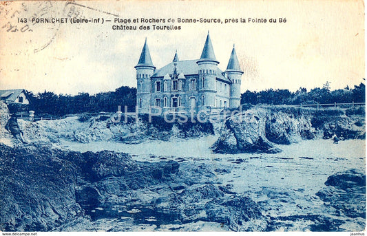 Pornichet - Plage et Rochers de Bonne Source - Chateau de Tourelles - castle - 143 - old postcard - 1931 - France - used - JH Postcards